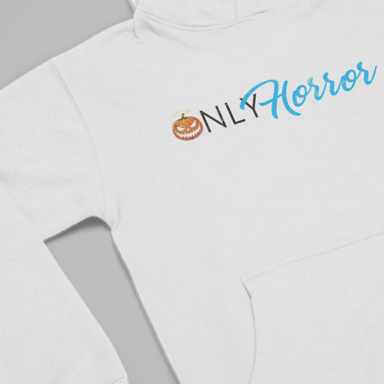 Screaming Saints product video showcasing the 'Only Horror' white hoodie and its design.