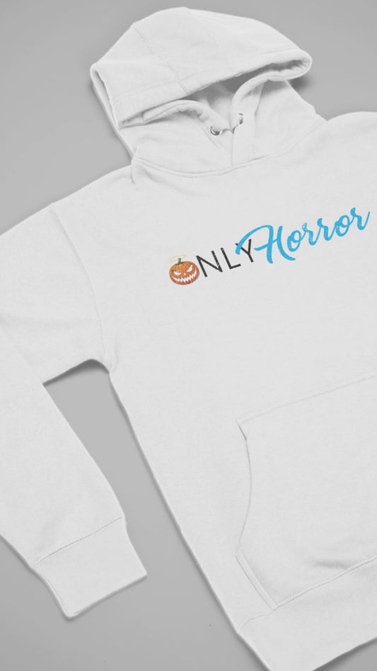Screaming Saints product video showcasing the 'Only Horror' white hoodie and its design.